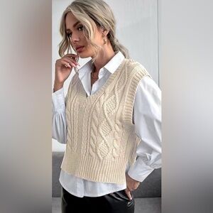 Cableknit Style V Neck Sweater Vest